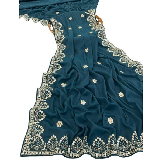 Generic Women's Georgette Embellished Saree With Unstitched Blouse 5.5Mtr (Blue)