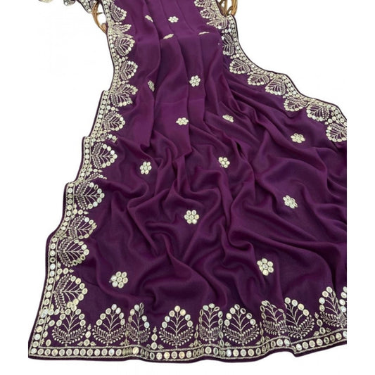 Generic Women's Georgette Embellished Saree With Unstitched Blouse 5.5Mtr (Purple)