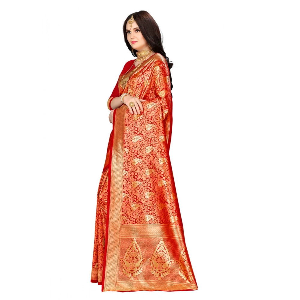 Banarasi Silk Saree with Unstitched Blouse — Red (5-6m)