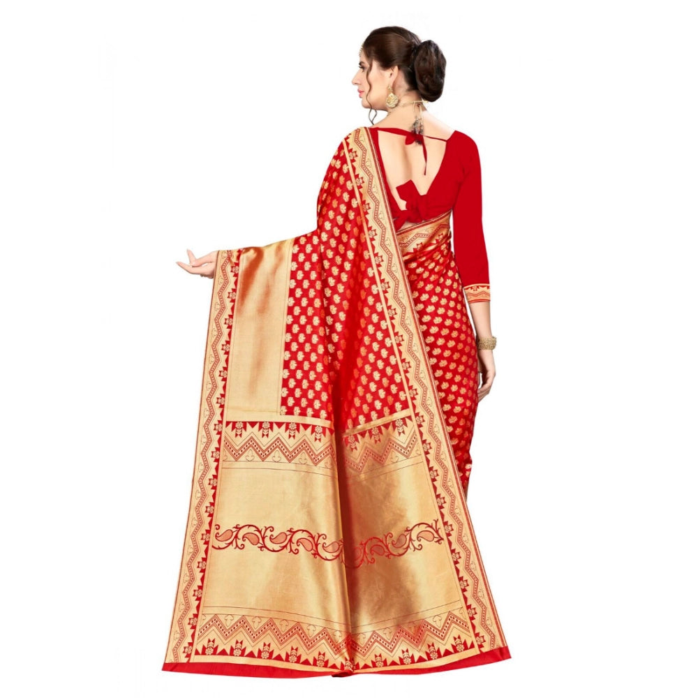 Banarasi Silk Saree with Unstitched Blouse — Red (5-6m)