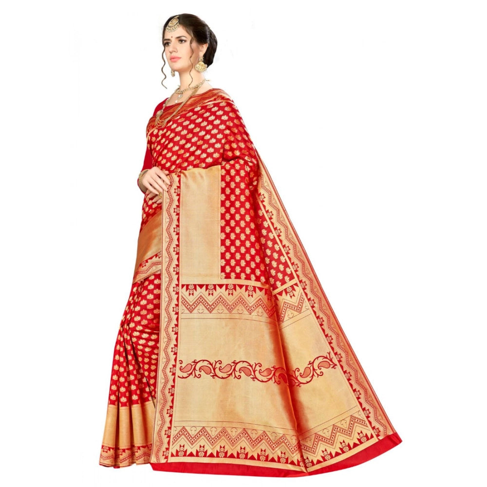 Banarasi Silk Saree with Unstitched Blouse — Red (5-6m)
