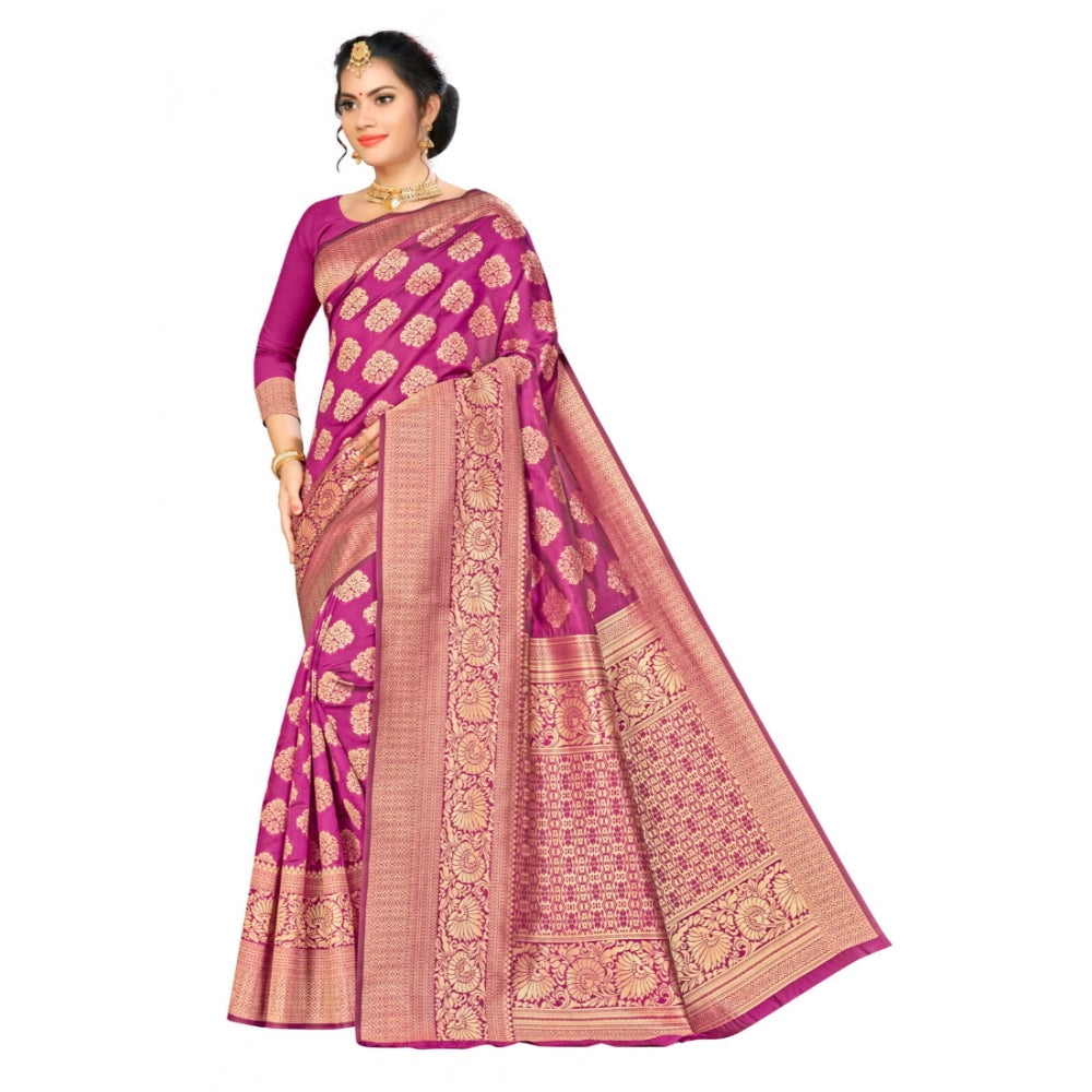 Banarasi Silk Saree with Unstitched Blouse — Wine (5-6m)