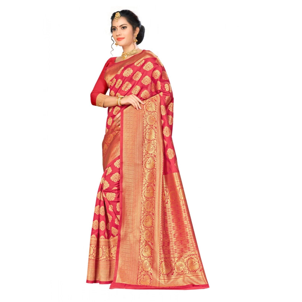Banarasi Silk Saree with Unstitched Blouse — Red (5-6m)