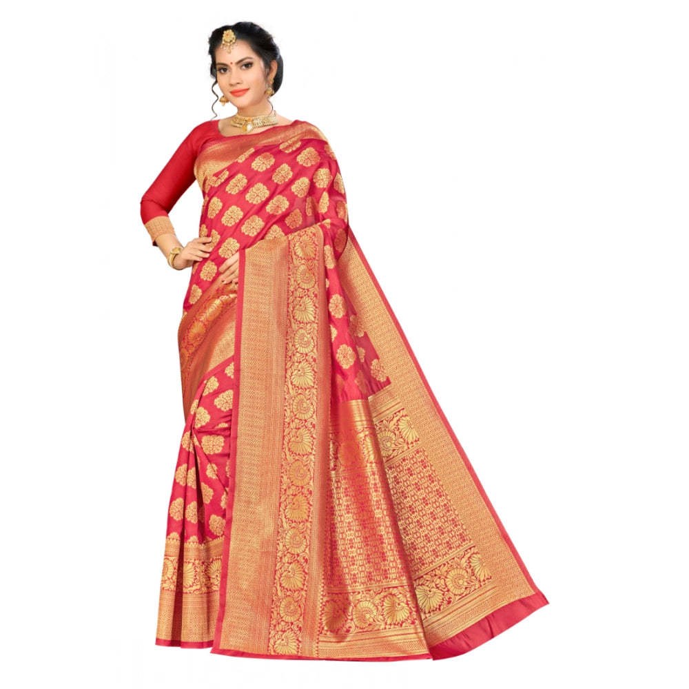 Banarasi Silk Saree with Unstitched Blouse — Red (5-6m)