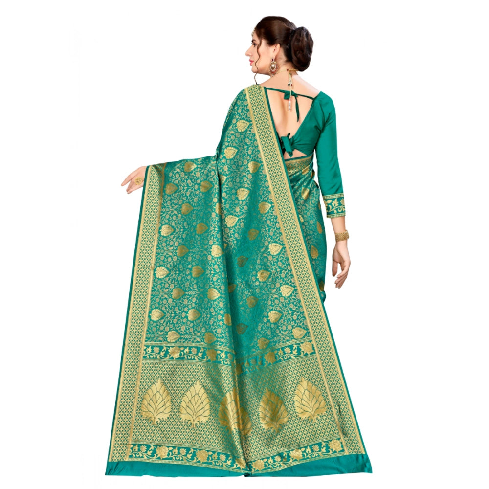 Banarasi Silk Saree with Unstitched Blouse — Green (5-6m)