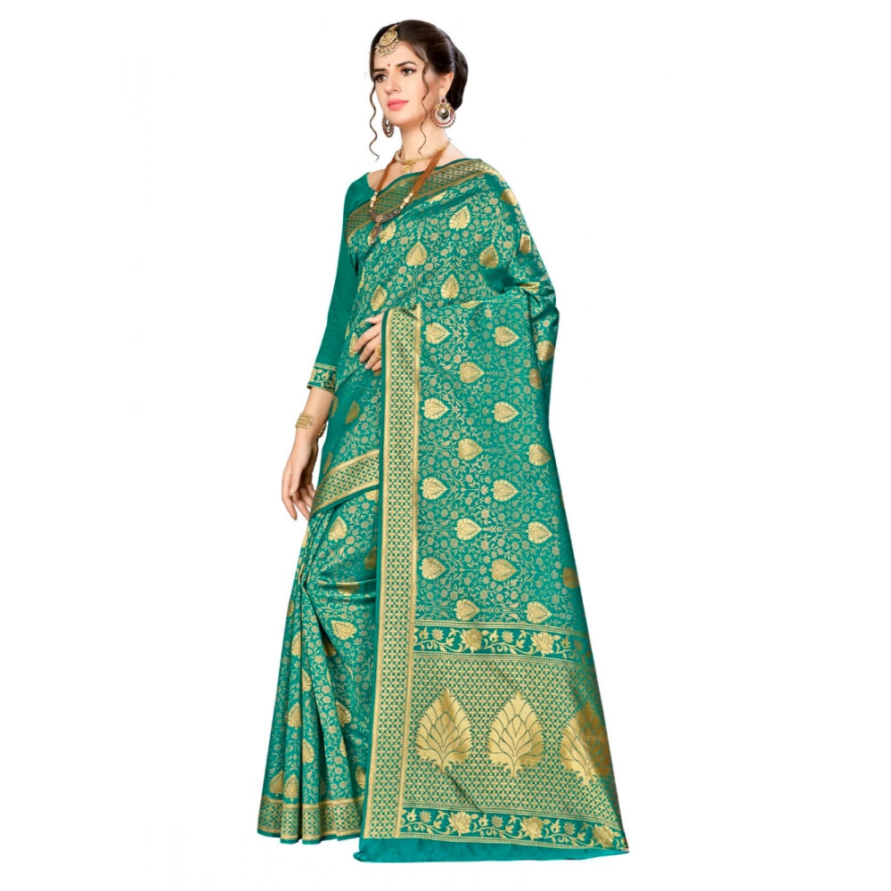 Banarasi Silk Saree with Unstitched Blouse — Green (5-6m)