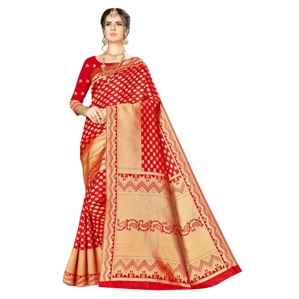 Banarasi Silk Saree with Unstitched Blouse — Red (5-6m)