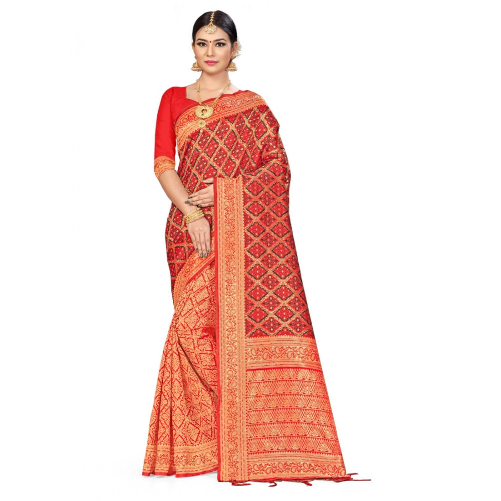 Banarasi Silk Saree with Unstitched Blouse — Red & Black (5.25m)