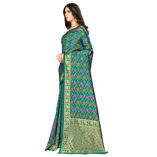 Banarasi Silk Saree with Unstitched Blouse — Multicolour (5-6m)