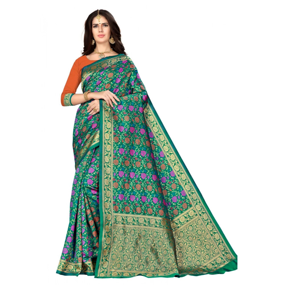 Banarasi Silk Saree with Unstitched Blouse — Multicolour (5-6m)