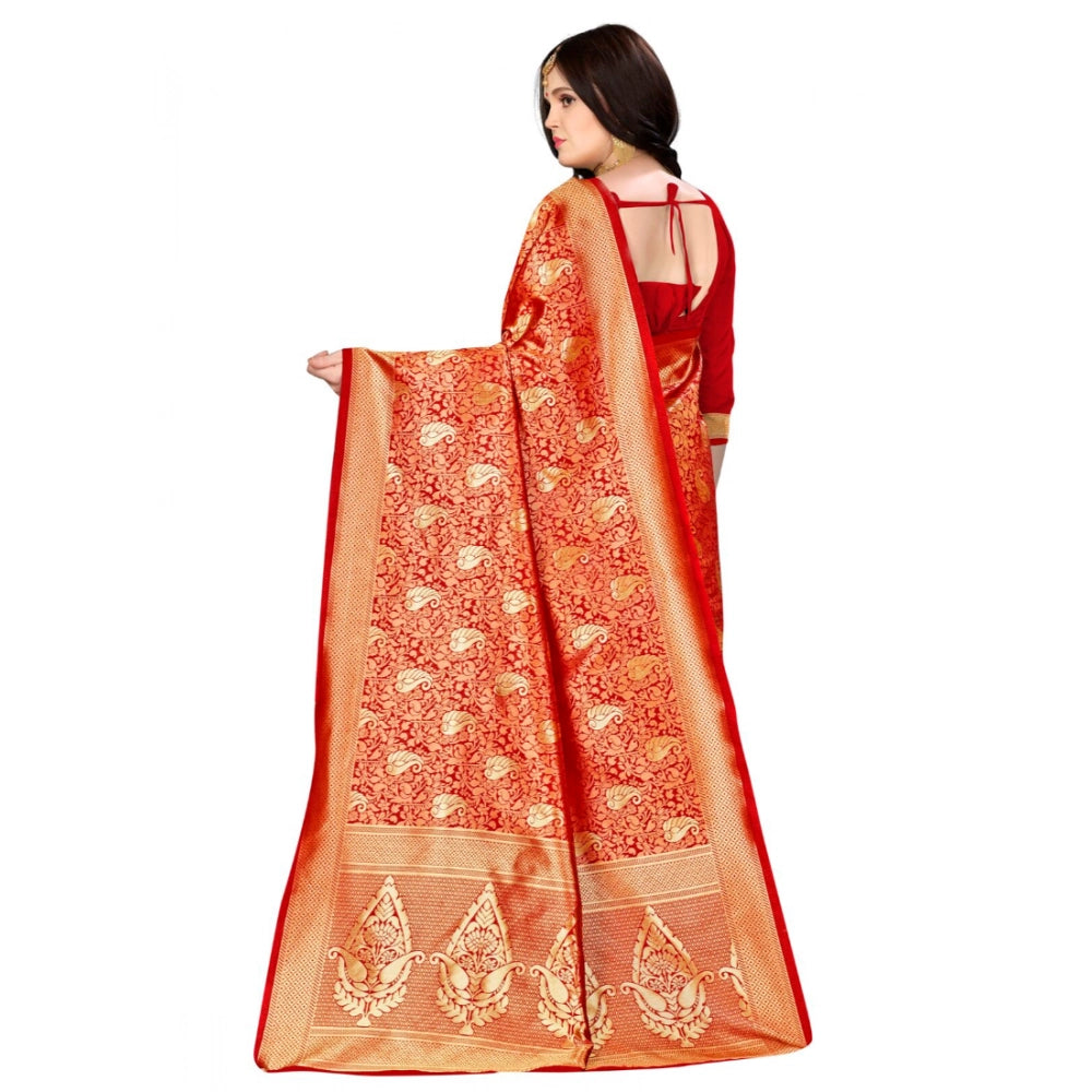 Banarasi Silk Saree with Unstitched Blouse — Red (5-6m)