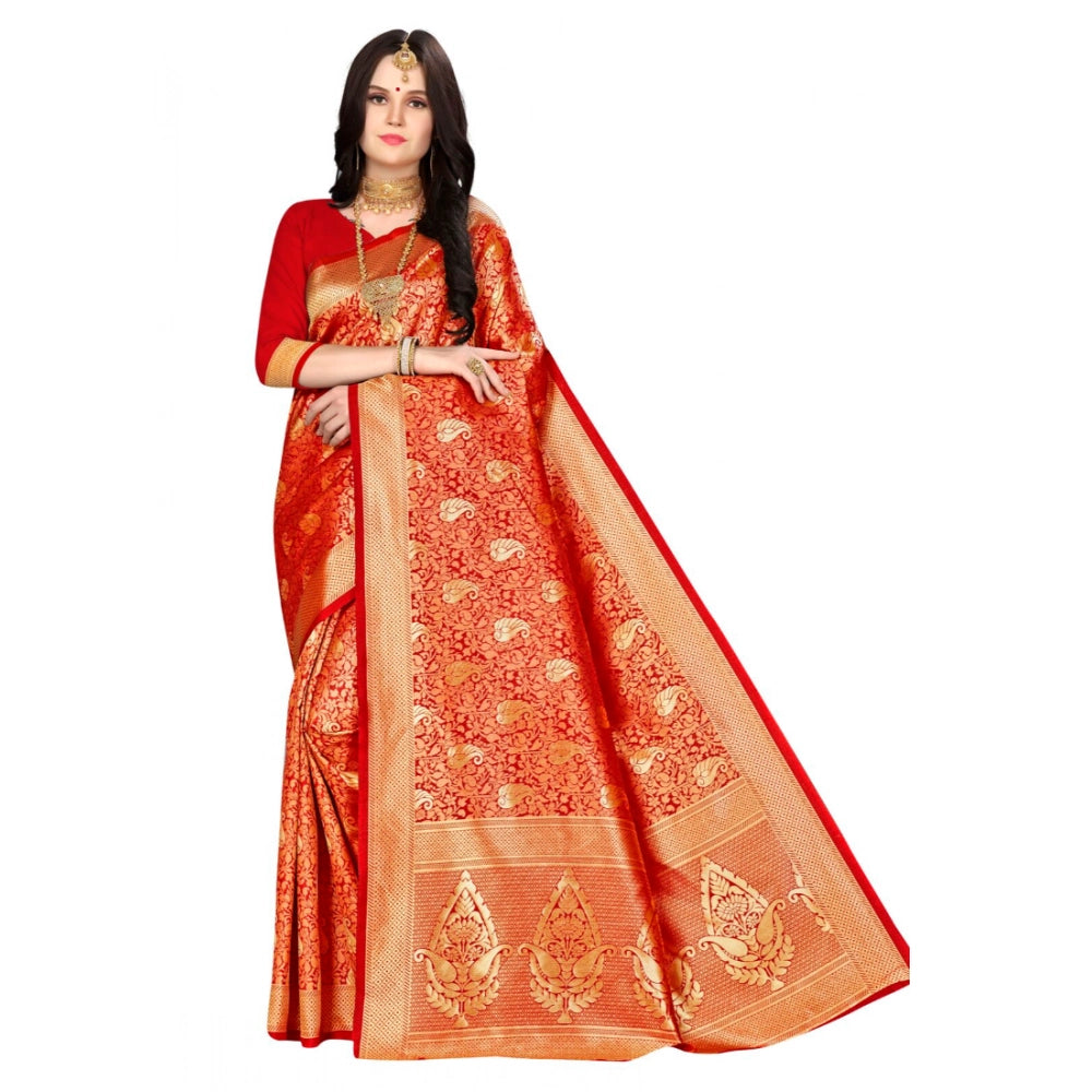 Banarasi Silk Saree with Unstitched Blouse — Red (5-6m)