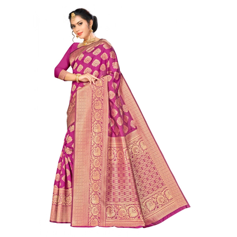 Banarasi Silk Saree with Unstitched Blouse — Wine (5-6m)
