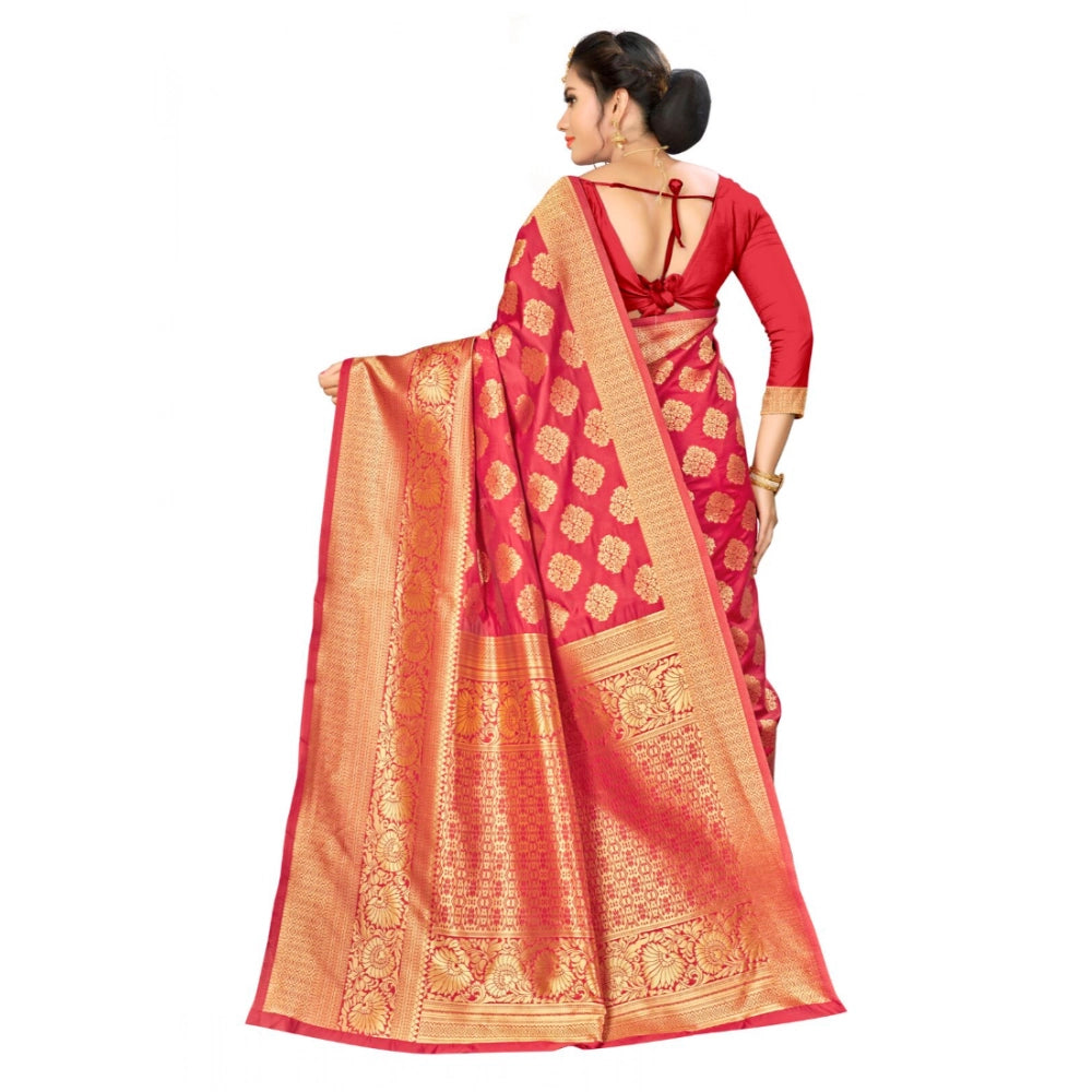 Banarasi Silk Saree with Unstitched Blouse — Red (5-6m)