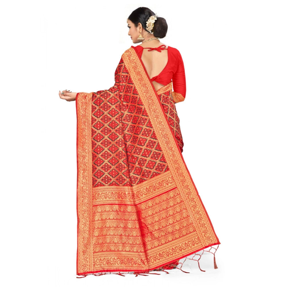 Banarasi Silk Saree with Unstitched Blouse — Red & Black (5.25m)