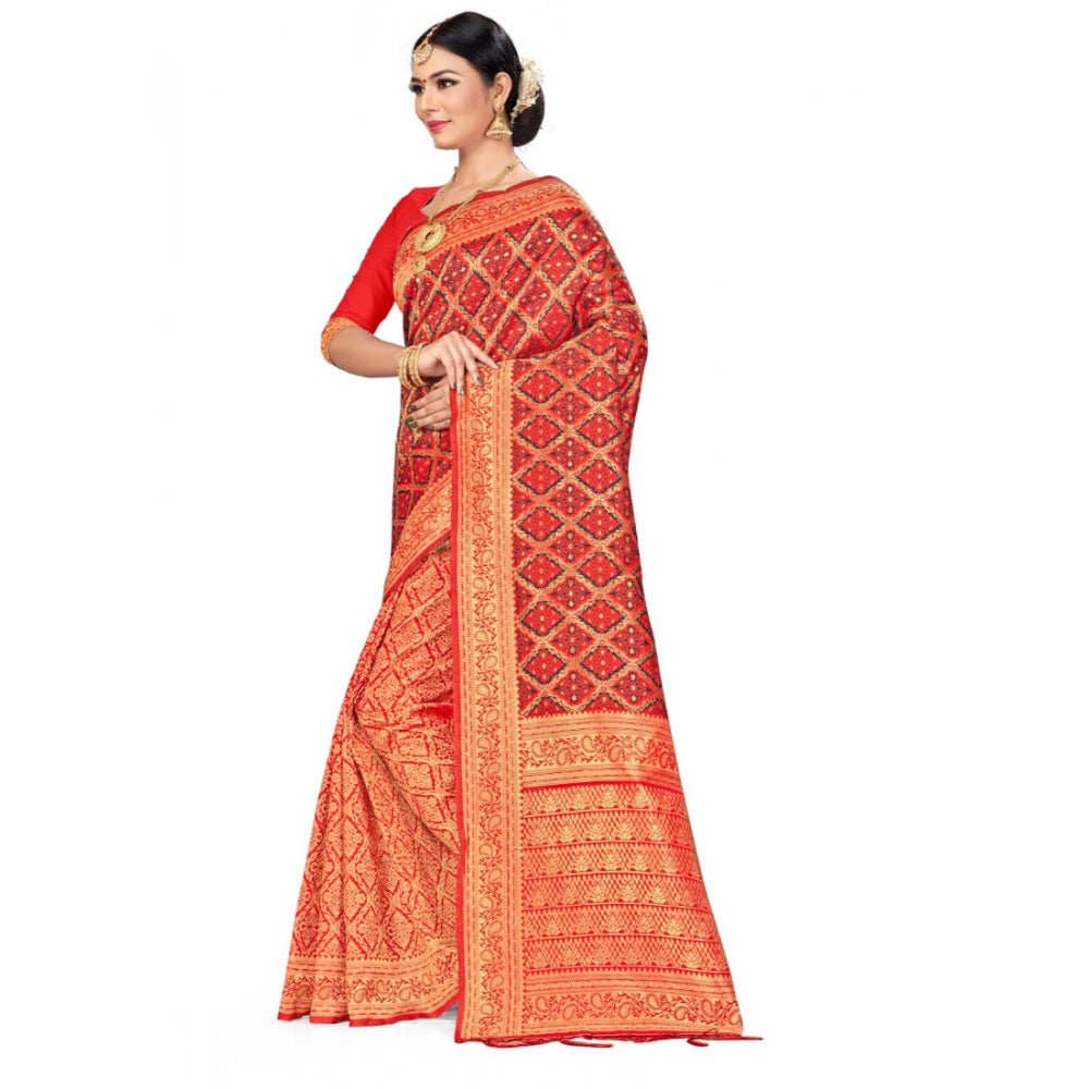 Banarasi Silk Saree with Unstitched Blouse — Red & Black (5.25m)