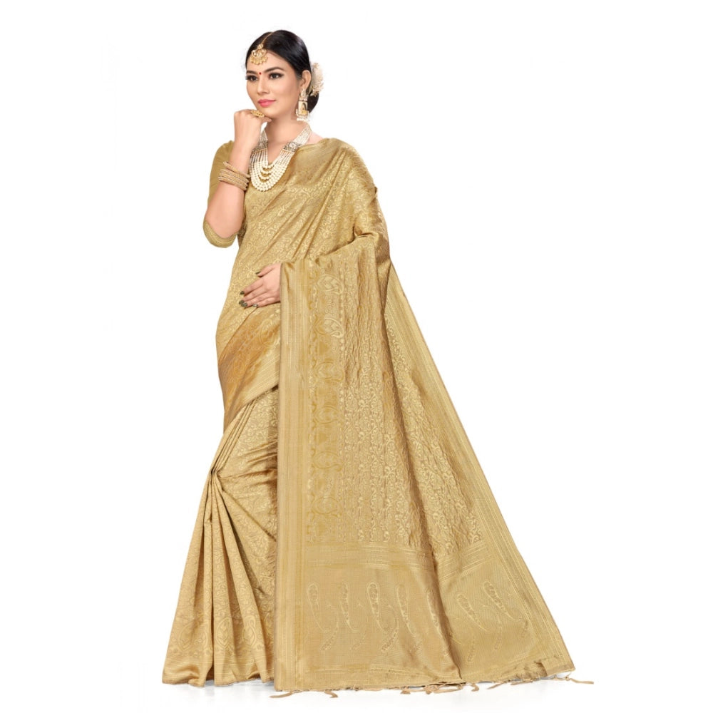 Banarasi Silk Saree with Blouse — Cream (5.4m)