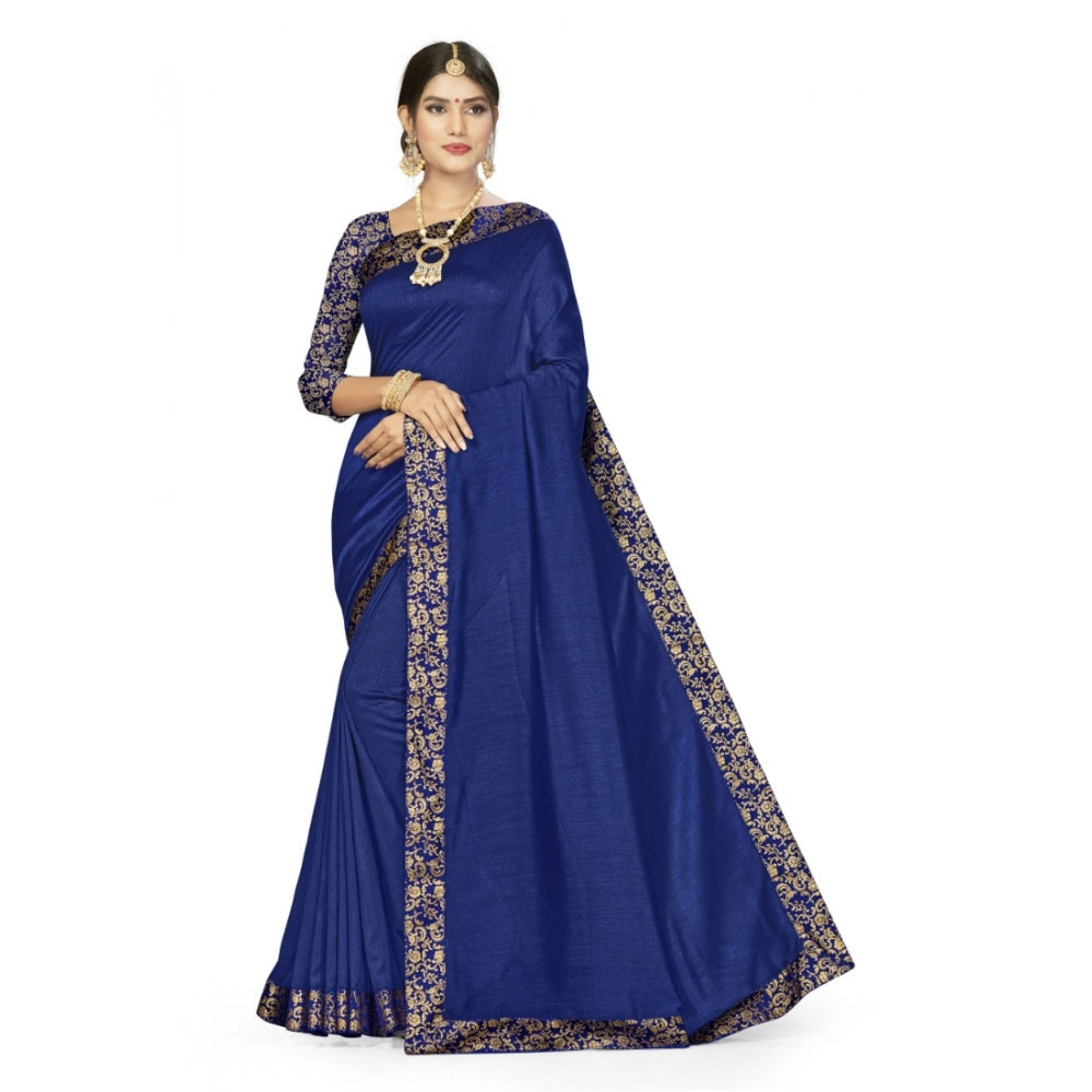 Silk Blend Saree with Blouse — Navy Blue (5.4m)