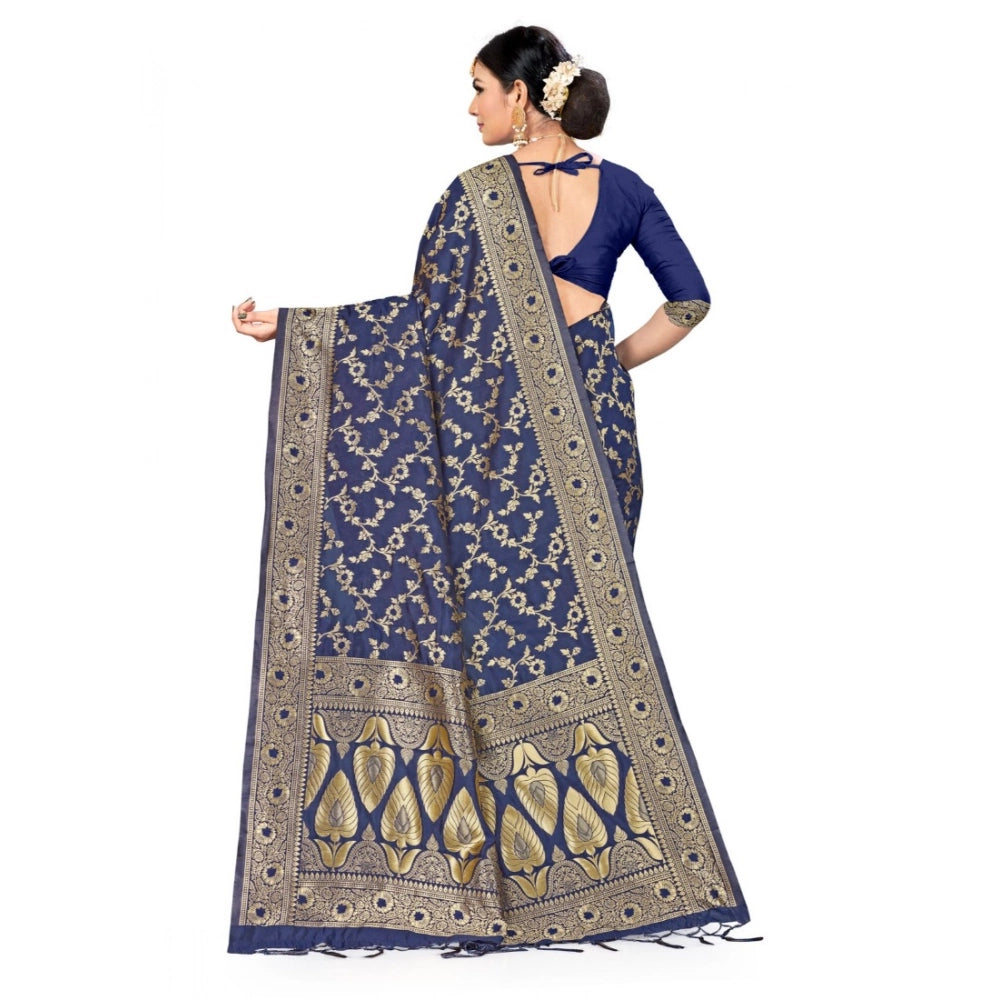 Banarasi Silk Saree with Blouse — Navy Blue (5.4m)