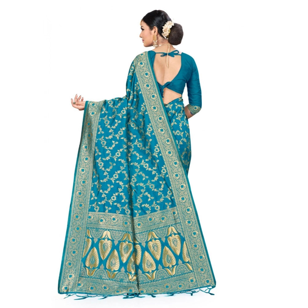 Banarasi Silk Saree with Blouse — Sky Blue (5.4m)