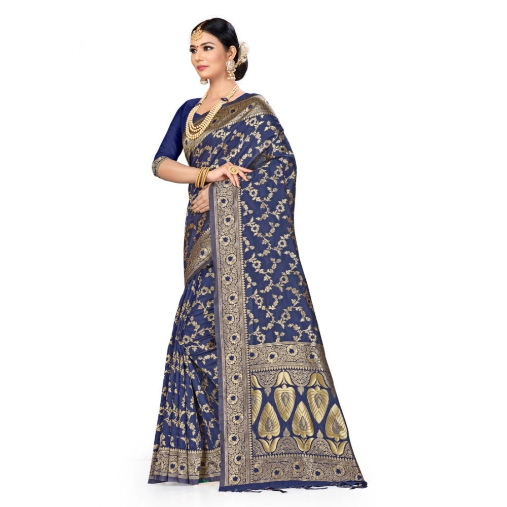 Banarasi Silk Saree with Blouse — Navy Blue (5.4m)