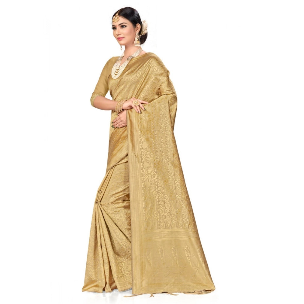 Banarasi Silk Saree with Blouse — Cream (5.4m)