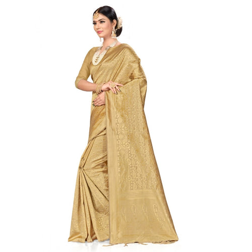 Banarasi Silk Saree with Blouse — Cream (5.4m)