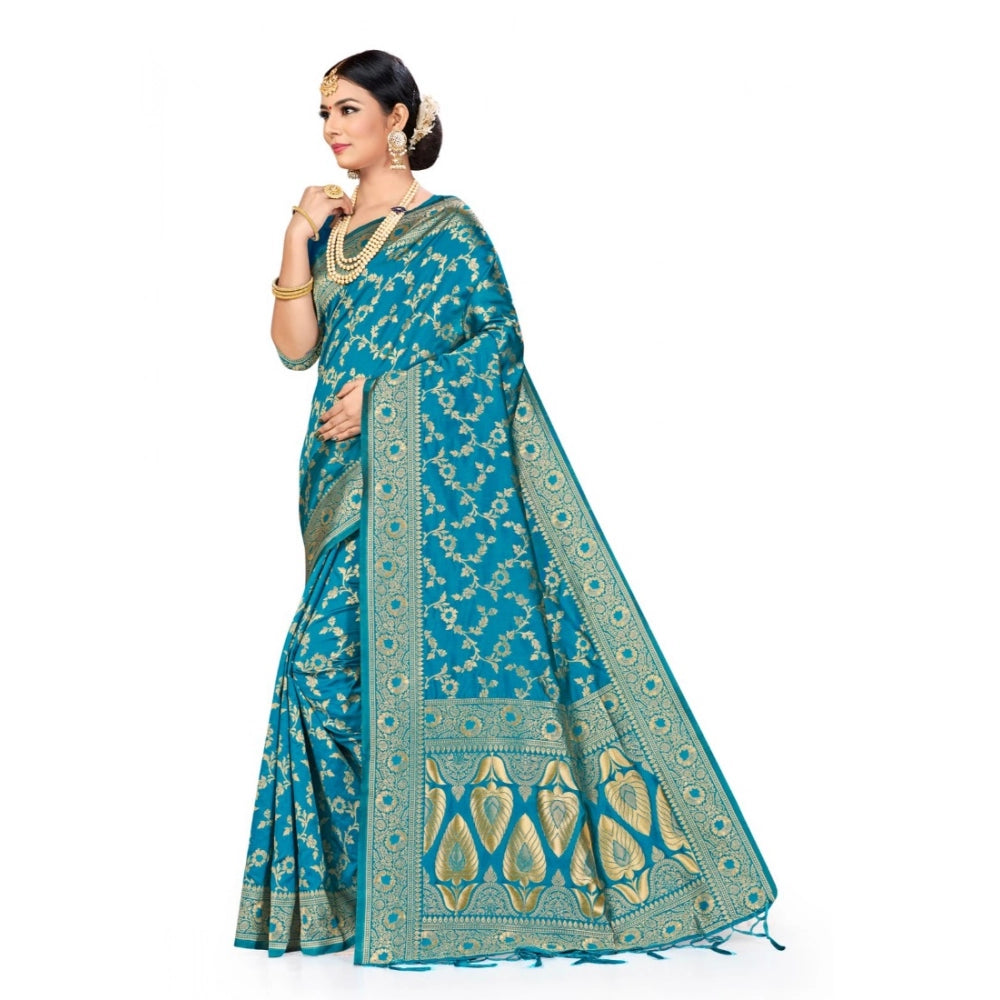 Banarasi Silk Saree with Blouse — Sky Blue (5.4m)