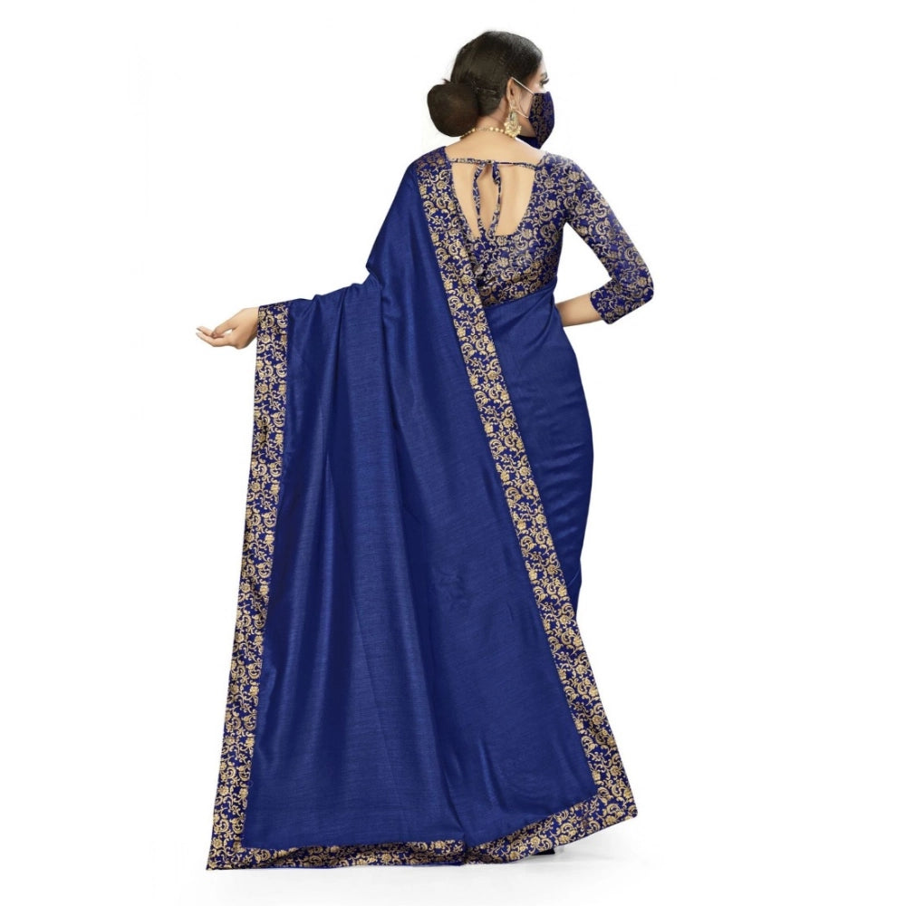 Silk Blend Saree with Blouse — Navy Blue (5.4m)