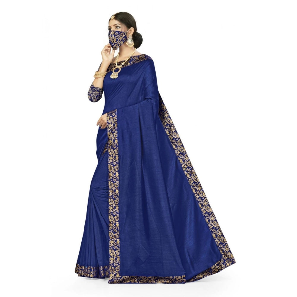 Silk Blend Saree with Blouse — Navy Blue (5.4m)