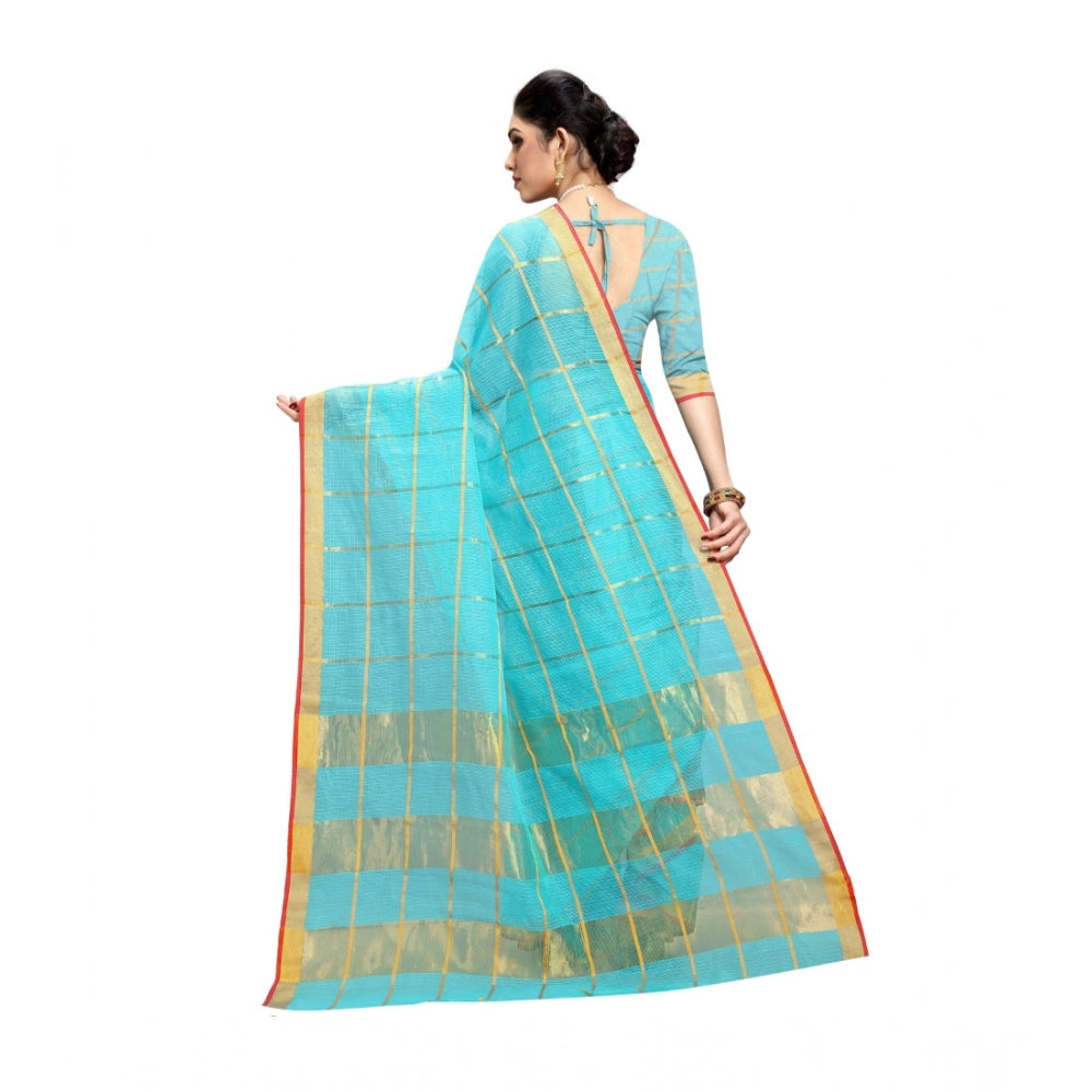 Kota Doria Cotton Saree with Blouse — Sky Blue (6-3m)