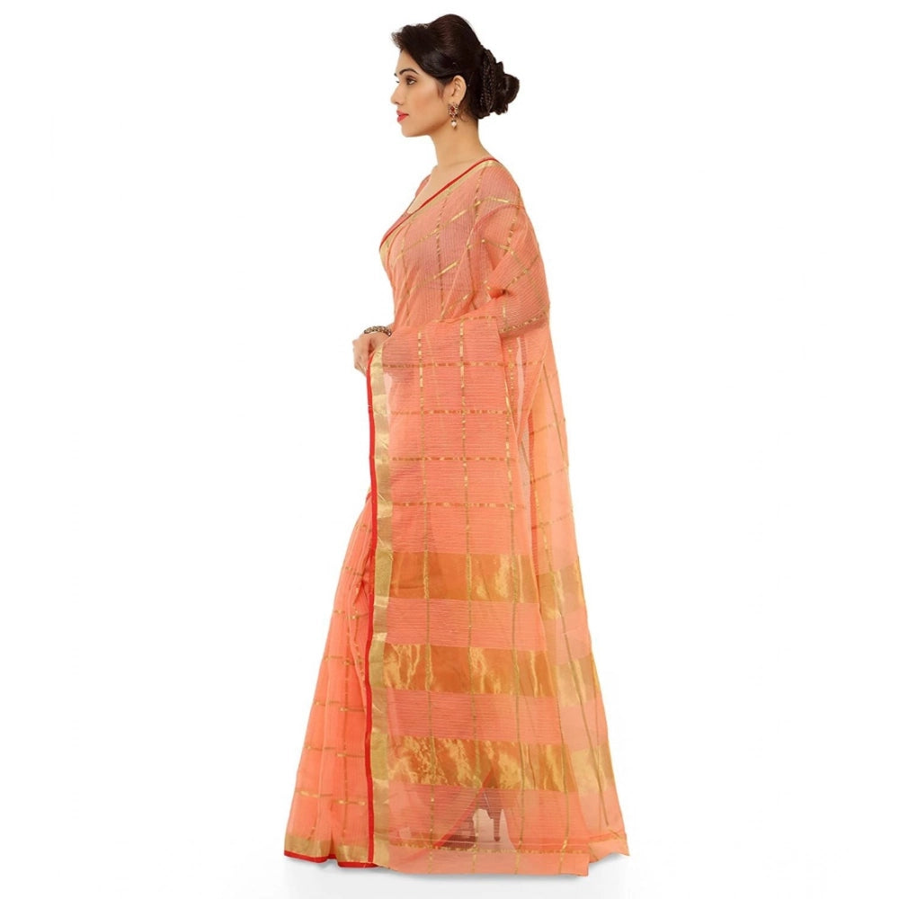 Kota Doria Cotton Saree with Blouse — Peach (6-3m)