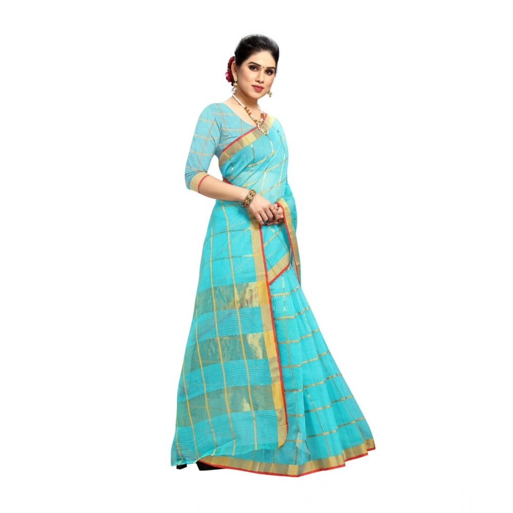 Kota Doria Cotton Saree with Blouse — Sky Blue (6-3m)