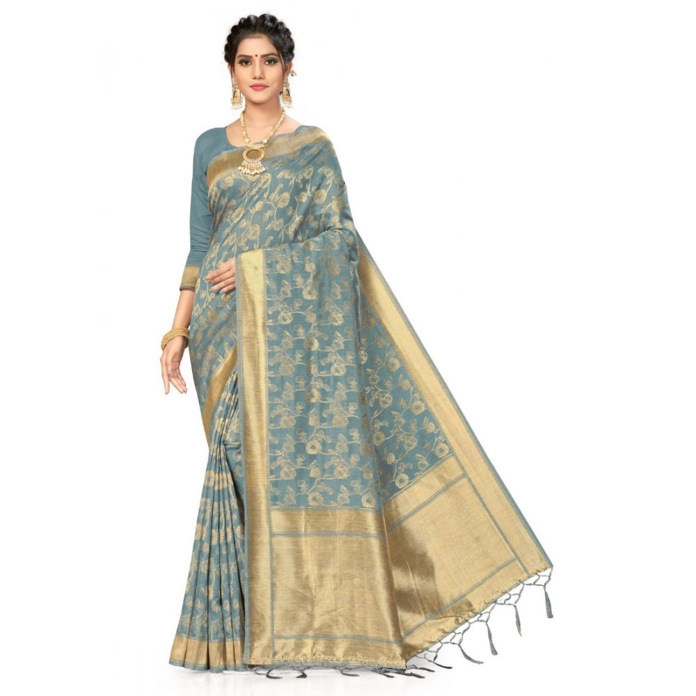 Banarasi Spun Cotton Saree — Grey (5-6m)