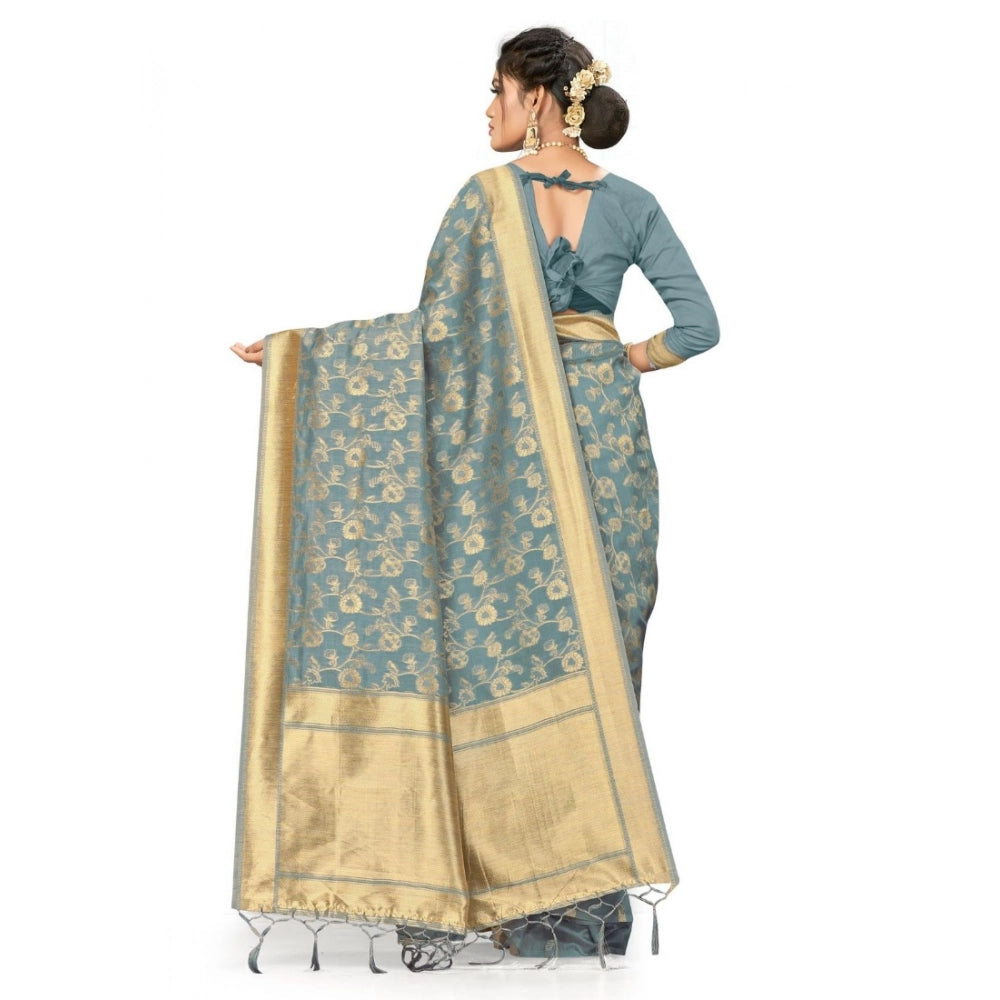 Banarasi Spun Cotton Saree — Grey (5-6m)