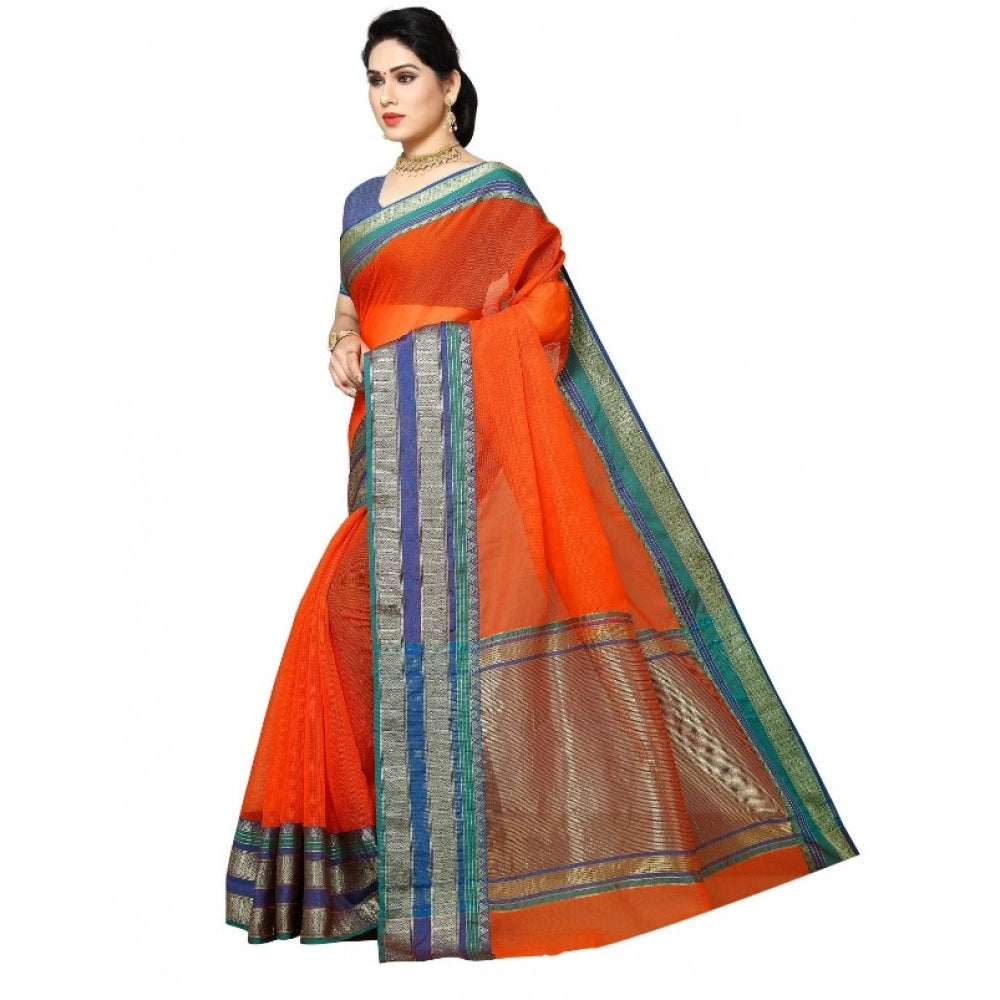Kota Doria Cotton Border Saree with Blouse — Fanta (5-6m)