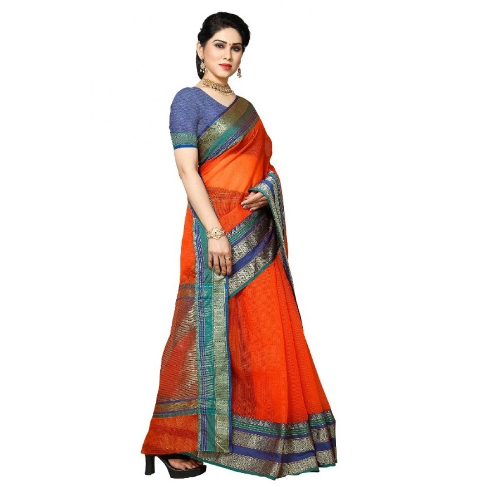 Kota Doria Cotton Border Saree with Blouse — Fanta (5-6m)