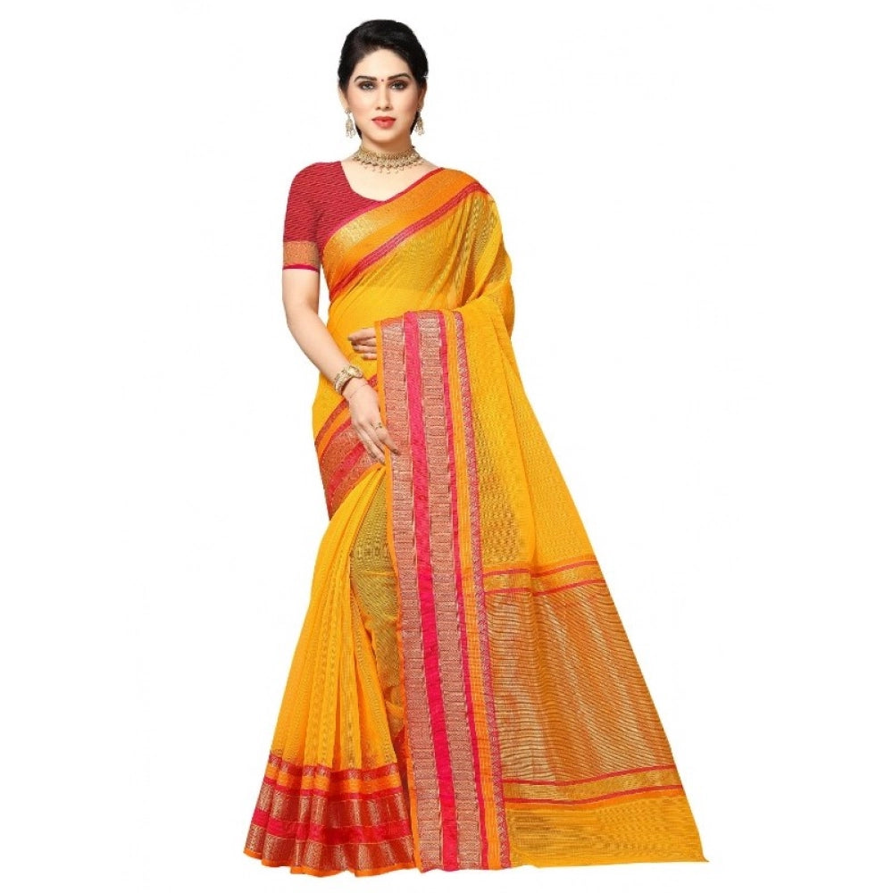 Kota Doria Cotton Border Saree with Blouse — Gold (5-6m)