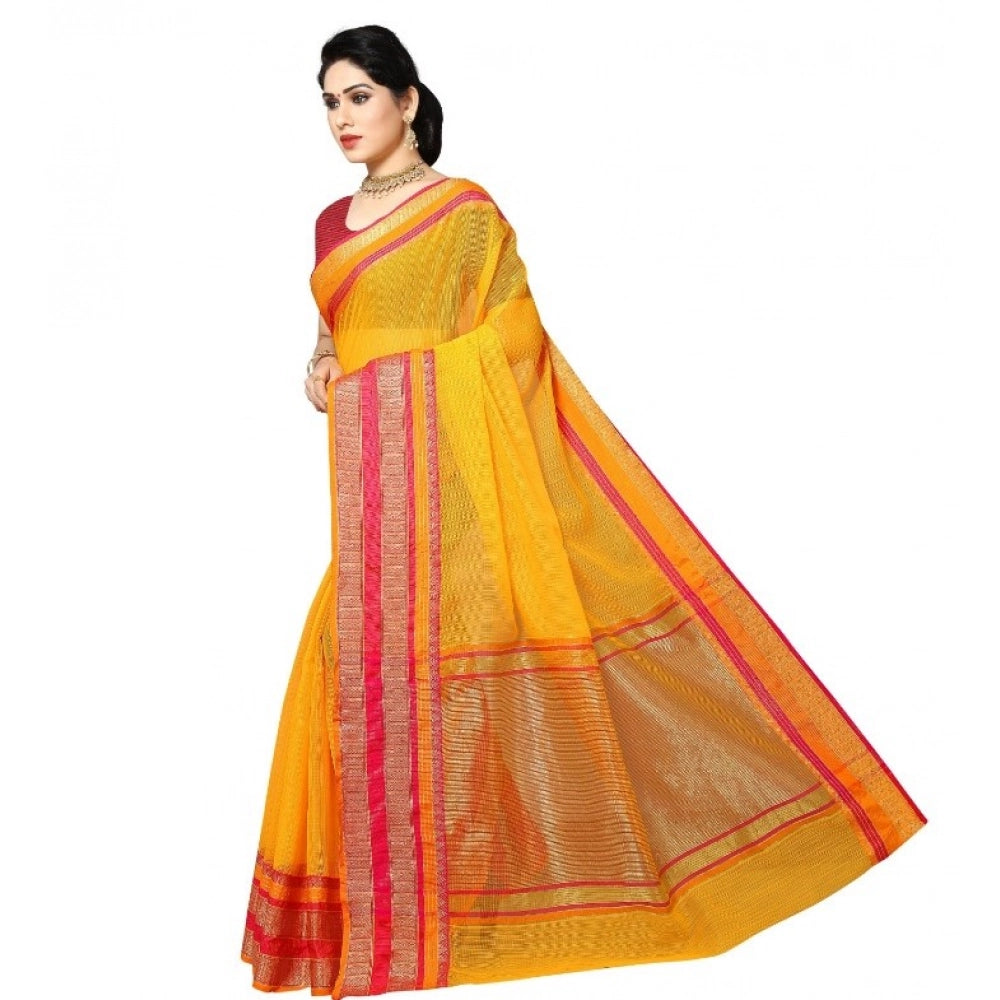Kota Doria Cotton Border Saree with Blouse — Gold (5-6m)