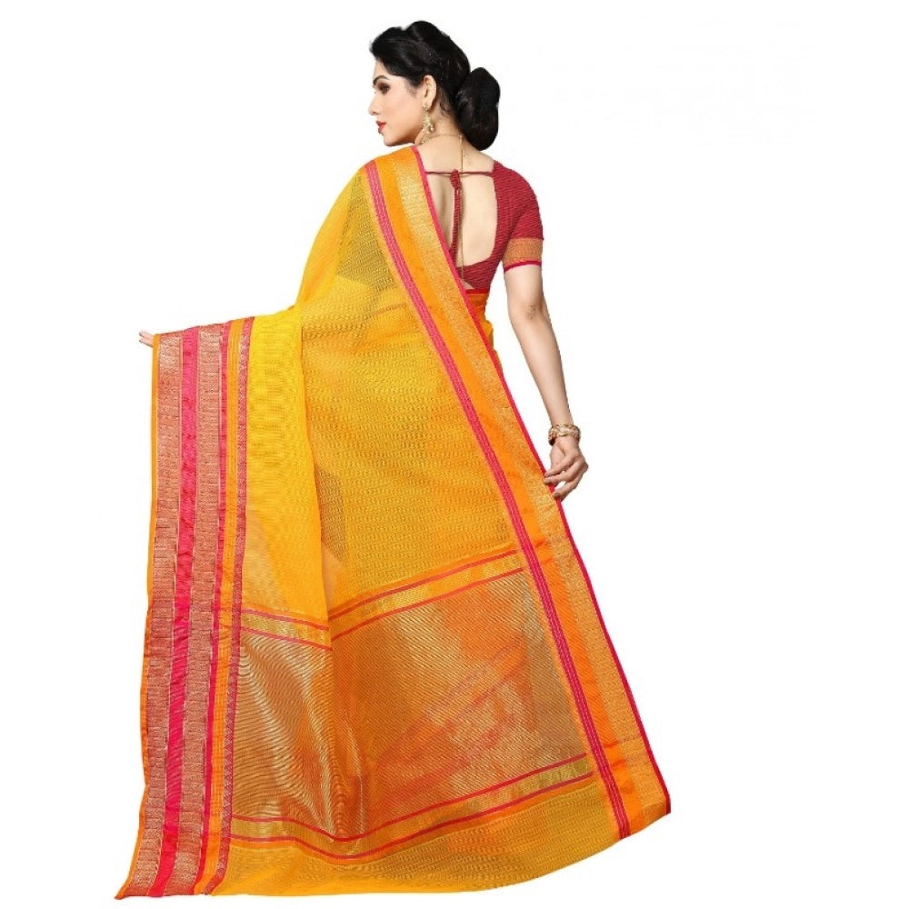 Kota Doria Cotton Border Saree with Blouse — Gold (5-6m)