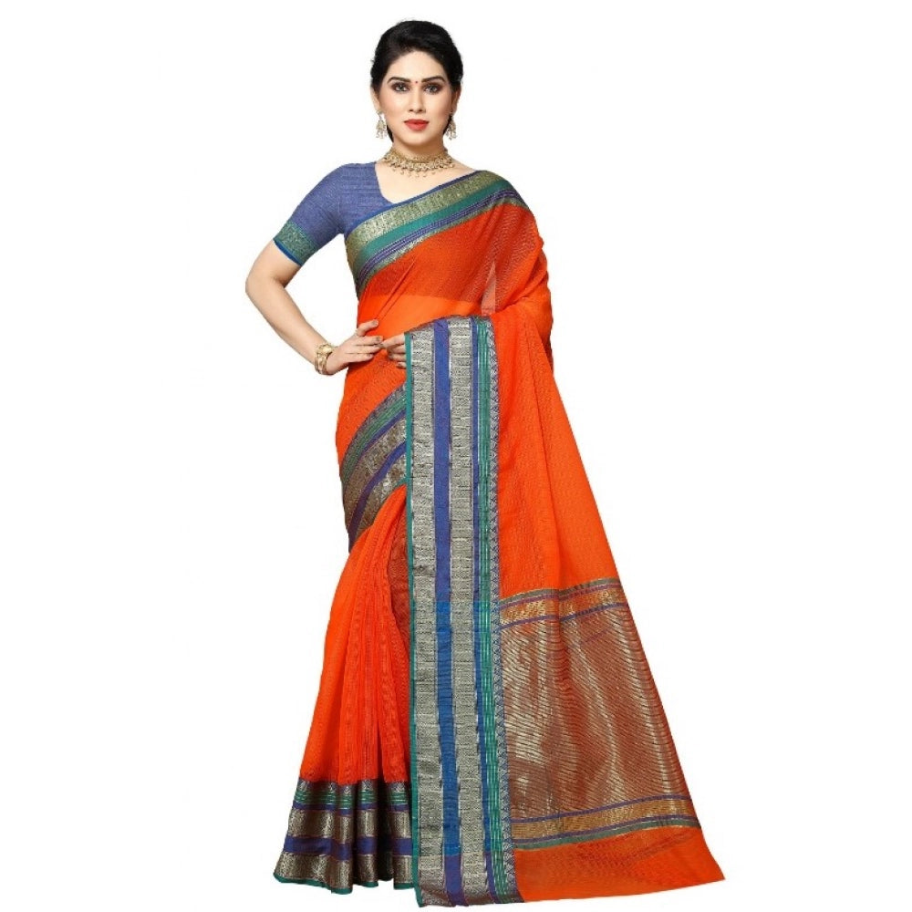 Kota Doria Cotton Border Saree with Blouse — Fanta (5-6m)