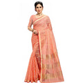 Kota Doria Cotton Checked Saree with Blouse — Peach (5-6m)