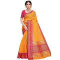 Kota Doria Cotton Bordered Saree with Blouse — Gold (5-6m)
