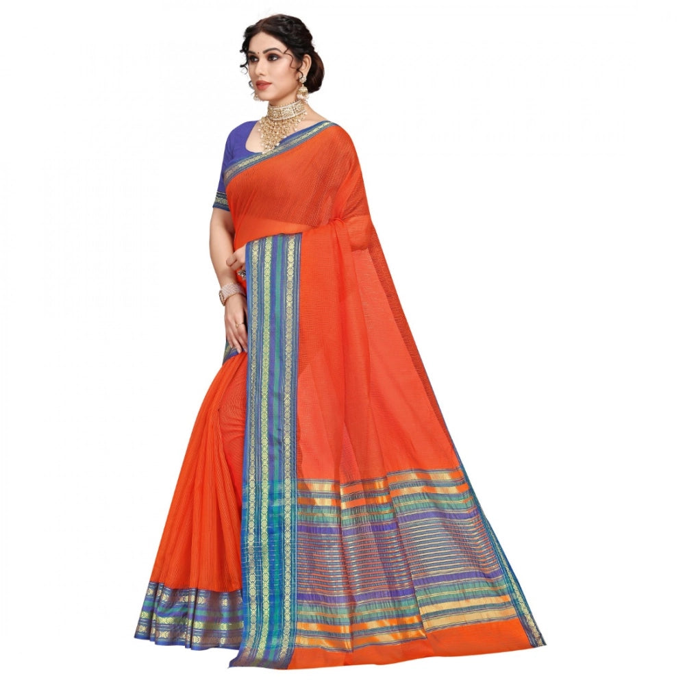 Kota Doria Cotton Bordered Saree with Blouse — Fanta (5-6m)