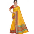 Kota Doria Cotton Bordered Saree with Blouse — Yellow (5-6m)