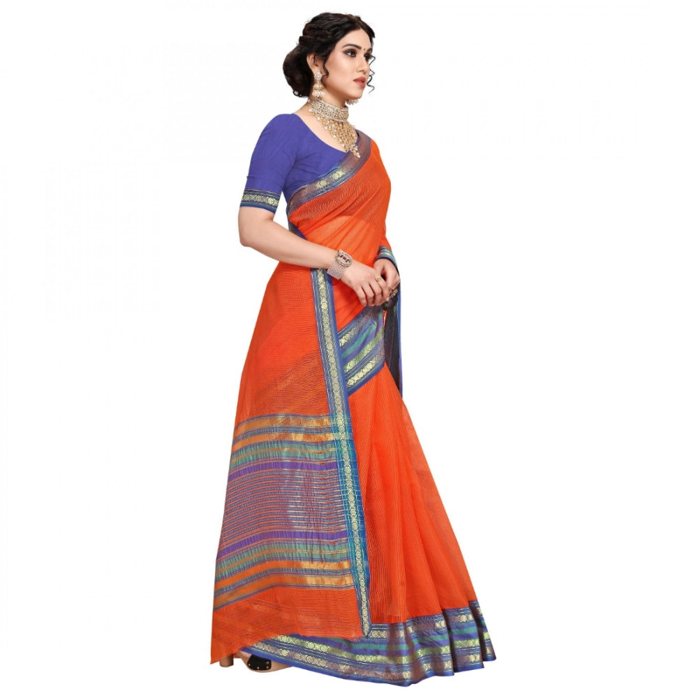 Kota Doria Cotton Bordered Saree with Blouse — Fanta (5-6m)