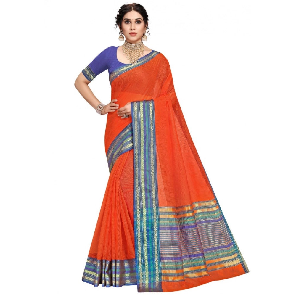Kota Doria Cotton Bordered Saree with Blouse — Fanta (5-6m)