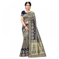 Kanjivaram Jacquard Silk Saree with Blouse — Navy Blue (5-6m)