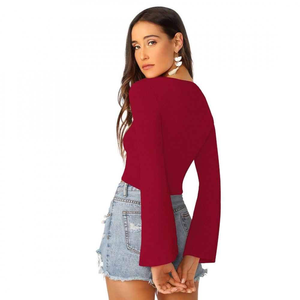 Generic Women's 95% Polyester 5% Spandex Western Wear Tops (Maroon)