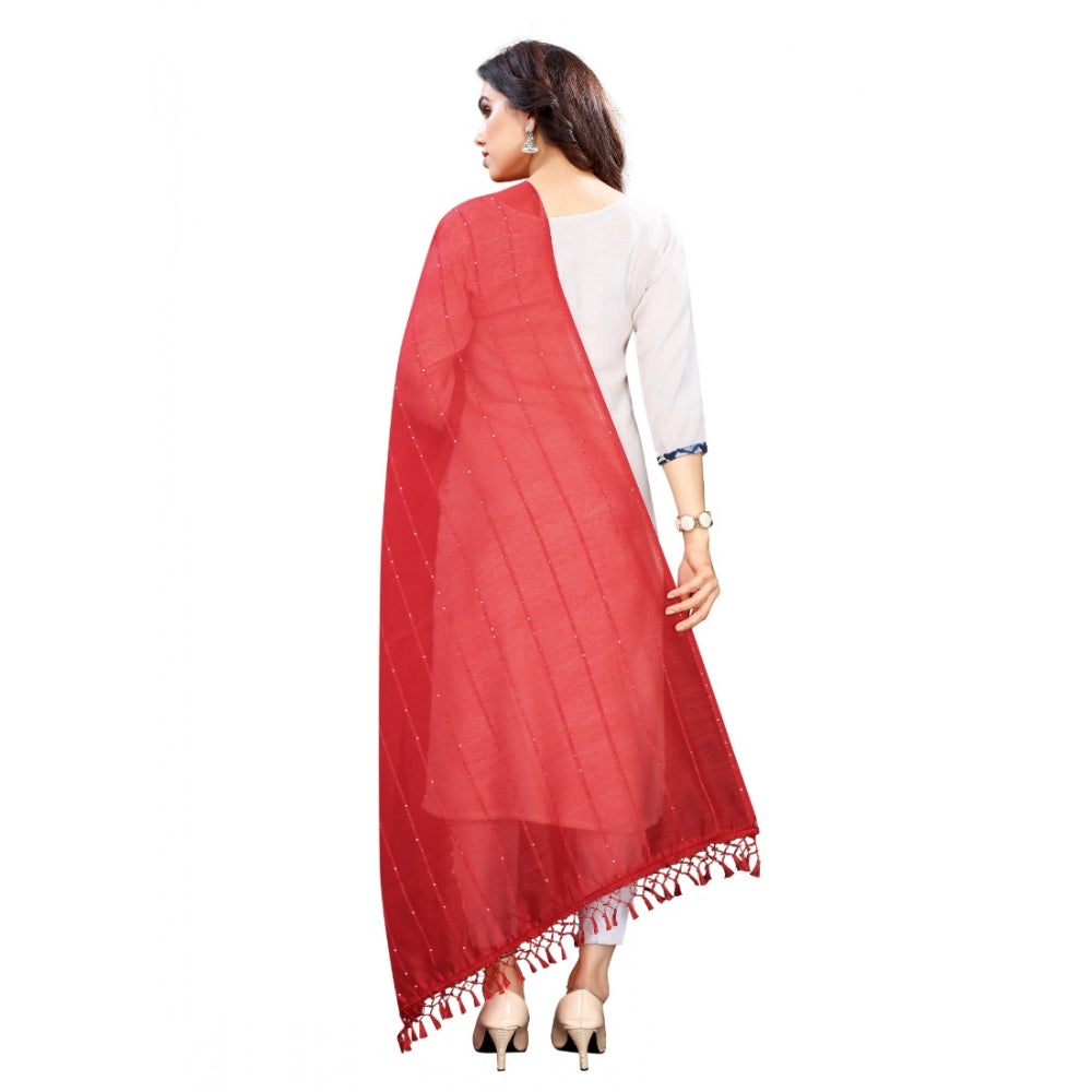 Generic Women's Cotton Silk Strips Printed Dupatta (Maroon, Length:2-2.4 mtr)